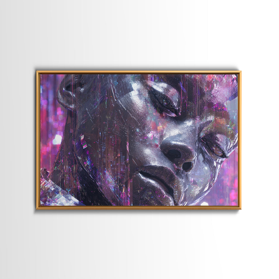 Ai Mask Portrait Canvas Print, Cyberpunk Art, Cyberpunk Helmet, Living Room Decor, Fine Art, Neon, Textured Painting, CYB-3x2-52
