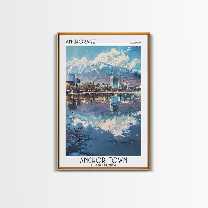 Anchorage Travel Poster, Canvas Print, Retro Wall Art, Travel Print, Wall Art, Watercolor Cityscape, Travel Art Print, Landscape Art