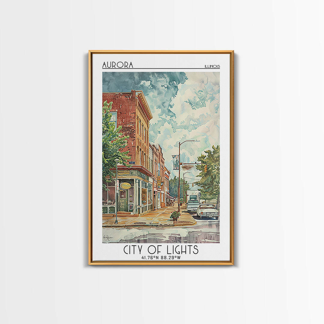 Aurora Illinois Travel Poster, Framed Canvas Print, City Art Print, Travel Wall Art, Travel Print, Minimalist Poster, Travel Posters