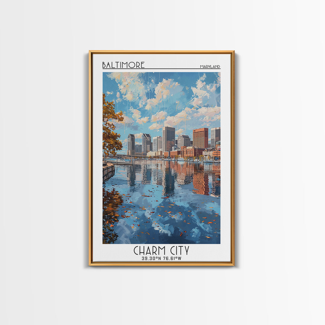 Baltimore Travel Poster, Framed Canvas Print, Travel Art Print, Modern Wall Decor, Retro Wall Art, Landscape Art, City Travel Poster
