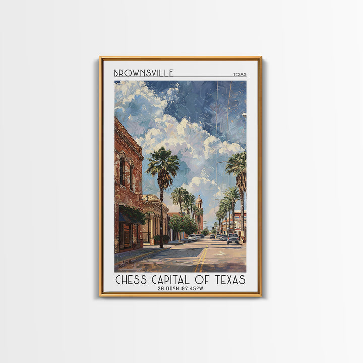 Brownsville Travel Poster, Canvas Print, Retro Travel Poster, City Wall Art, Modern Wall Decor, Retro Wall Art, Watercolor Cityscape