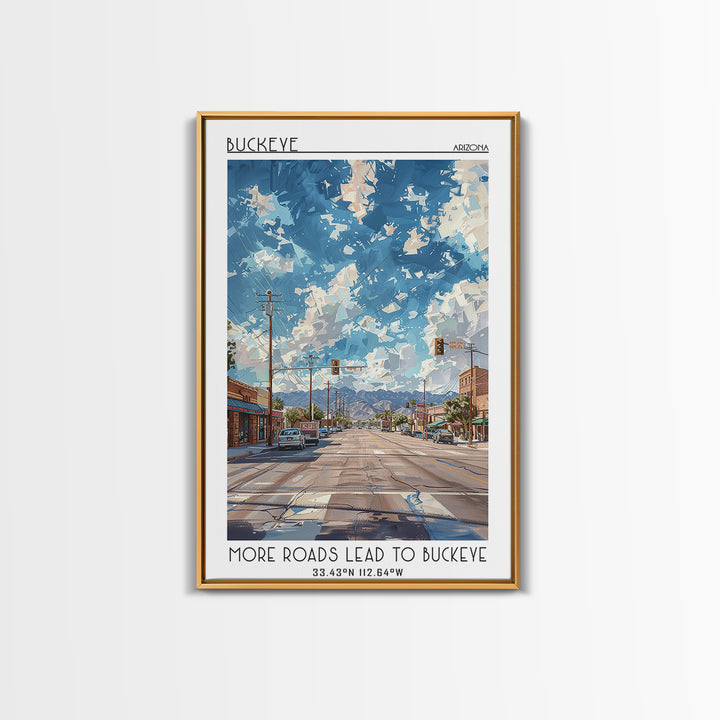Buckeye Travel Poster, Framed Canvas Print, Travel Prints, Landscape Art, Living Room Wall Art, Travel Posters, Vintage Travel Print