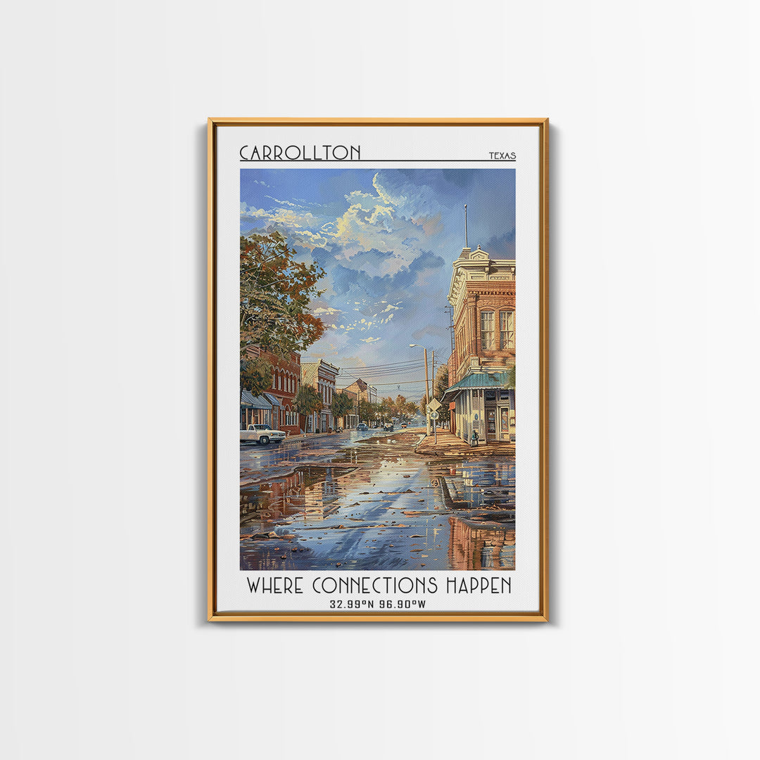 Carrollton Travel Poster, Framed Canvas Print, Travel Prints, Landscape Art, Vintage Travel Print, Travel Posters, City Illustration