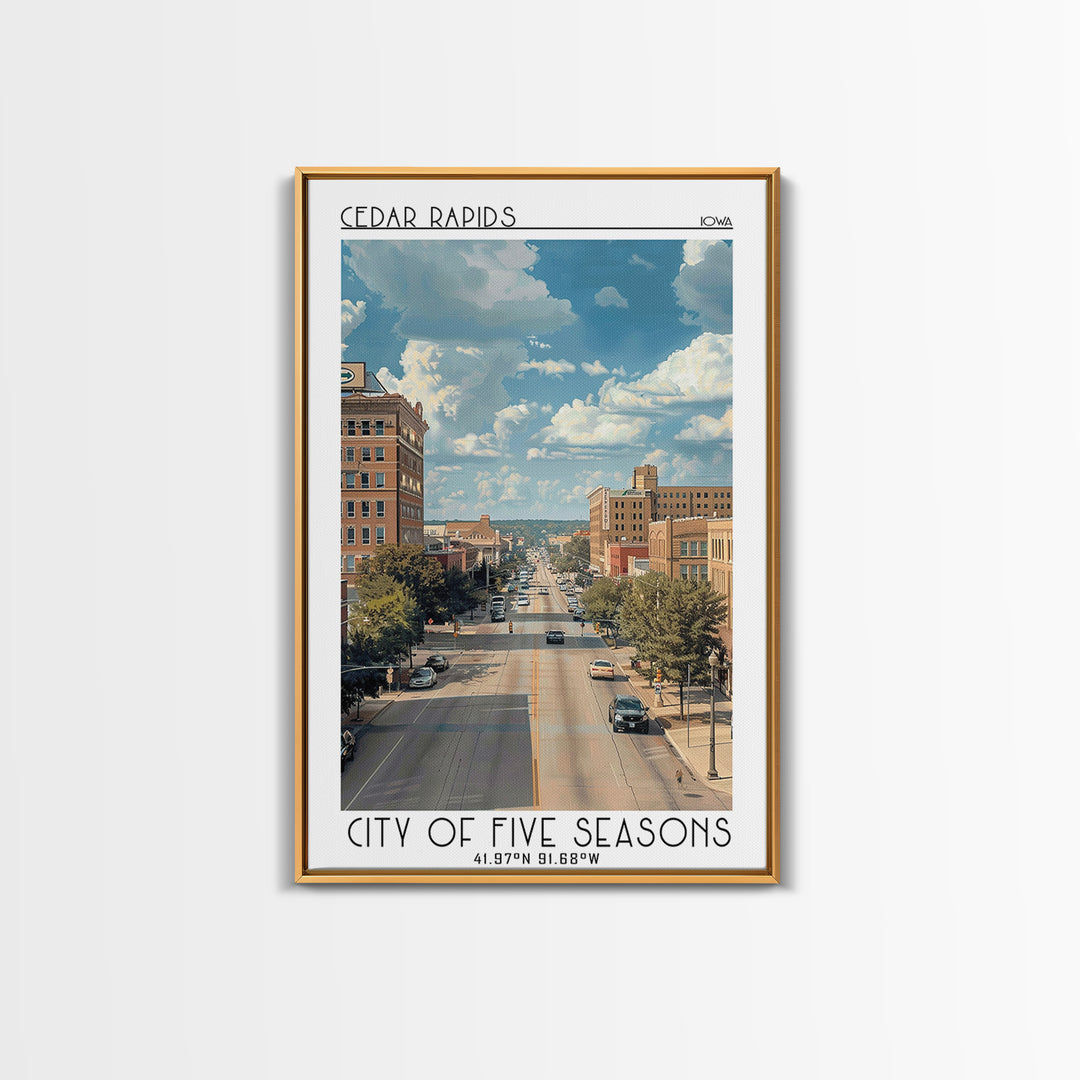 Cedar Rapids Iowa Travel Poster, Framed Canvas Print, Retro Travel Poster, City Wall Art, Retro Wall Art, Travel Decor, Poster Print