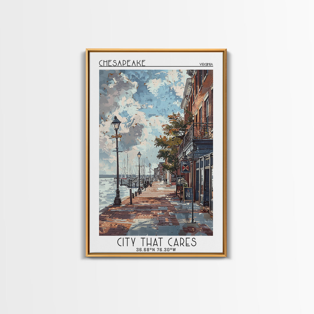 Chesapeake Virginia Travel Poster, Framed Canvas Print, City Travel Poster, Travel Wall Decor, Travel Wall Art, Mid Century Wall Art