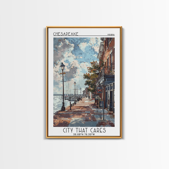 Chesapeake Virginia Travel Poster, Framed Canvas Print, City Travel Poster, Travel Wall Decor, Travel Wall Art, Mid Century Wall Art
