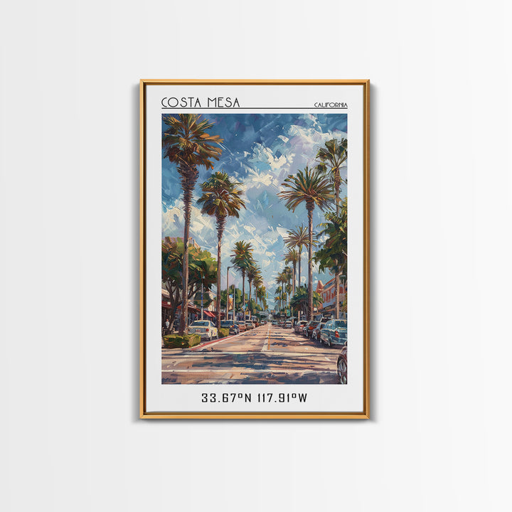 Costa Mesa Travel Poster, Framed Canvas Print, Travel Wall Art, City Wall Art, Home Office Decor, Retro Travel Poster, Landscape Art