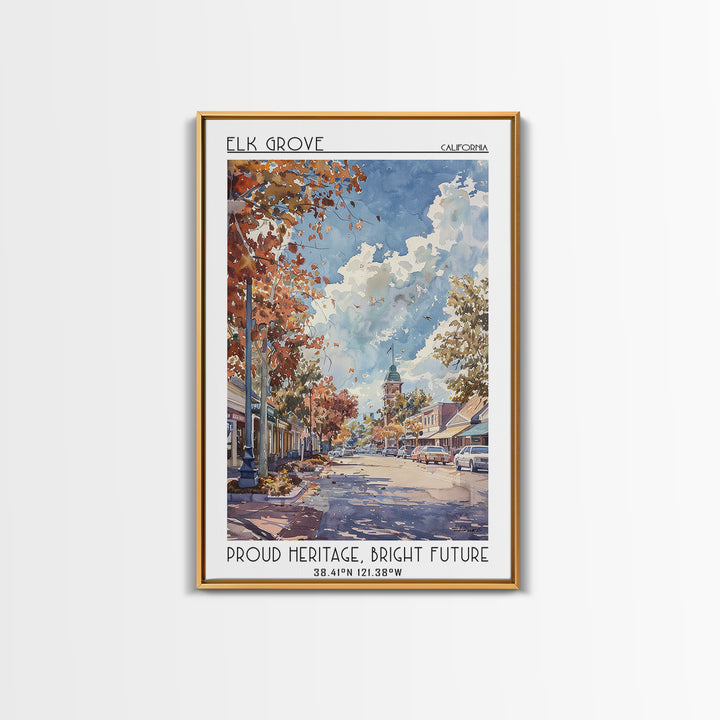 Elk Grove Travel Poster, Framed Canvas Print, Retro Travel Poster, City Wall Art, Retro Travel Print, Travel Decor, Travel Art Print