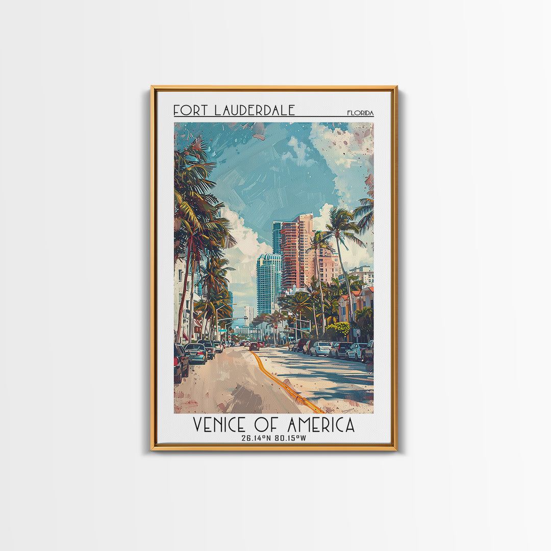 Fort Lauderdale Travel Poster, Framed Canvas Print, City Art Print, Travel Wall Art, Poster Art, Travel Art Print, Modern Wall Decor