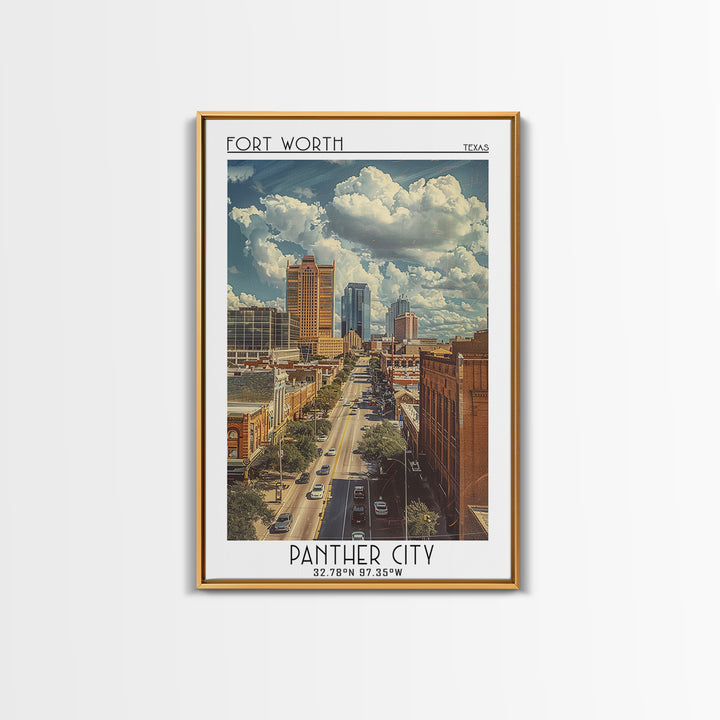 Fort Worth Travel Poster, Framed Canvas Print, Travel Wall Art, City Wall Art, Colorful Wall Art, City Illustration, Wanderlust Gift