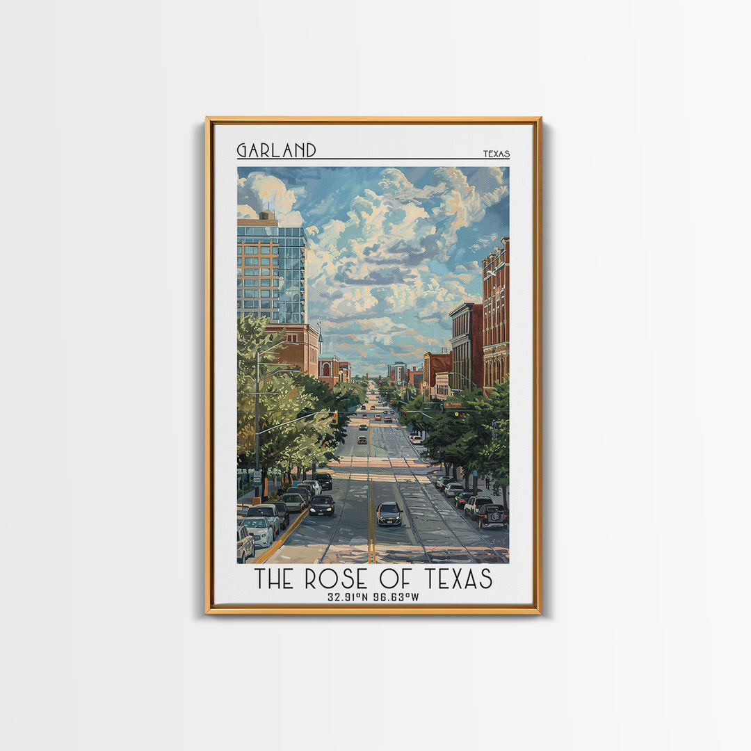 Garland Travel Poster, Framed Canvas Print, Retro Travel Poster, City Wall Art, Retro Travel Print, Travel Wall Decor, Landscape Art