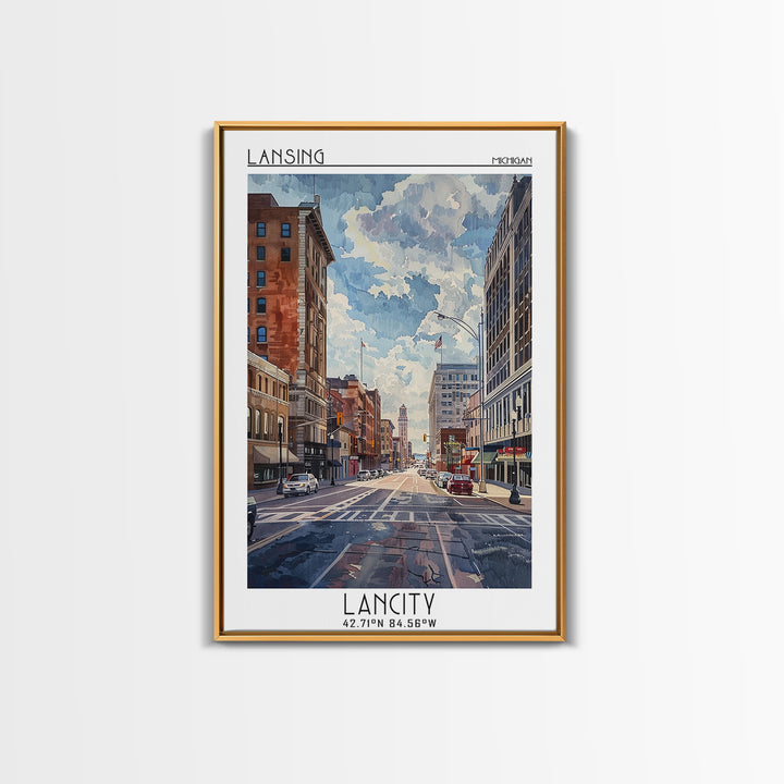 Lansing Travel Poster, Framed Canvas Print, Vintage Travel Print, City Wall Art, City Art Print, Retro Travel Print, Vintage Posters