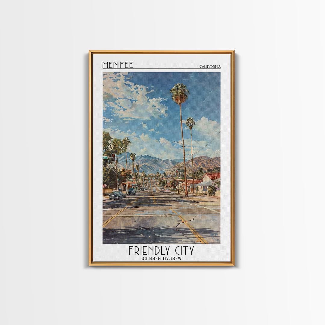 Menifee Travel Poster, Framed Canvas Print, Vintage Travel Print, City Wall Art, Vintage Poster, Vintage Posters, Retro Travel Print