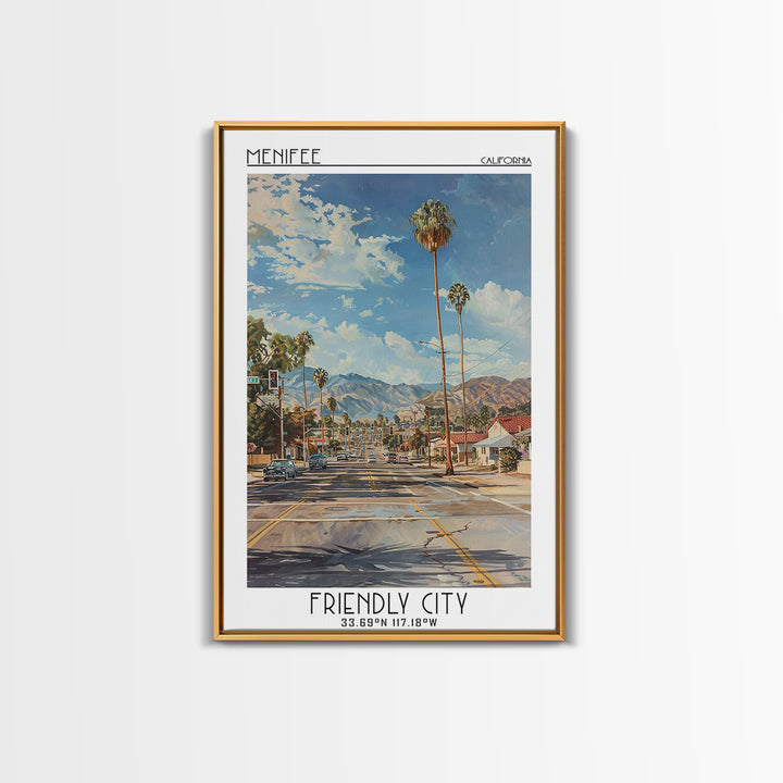 Menifee Travel Poster, Framed Canvas Print, Vintage Travel Print, City Wall Art, Vintage Poster, Vintage Posters, Retro Travel Print