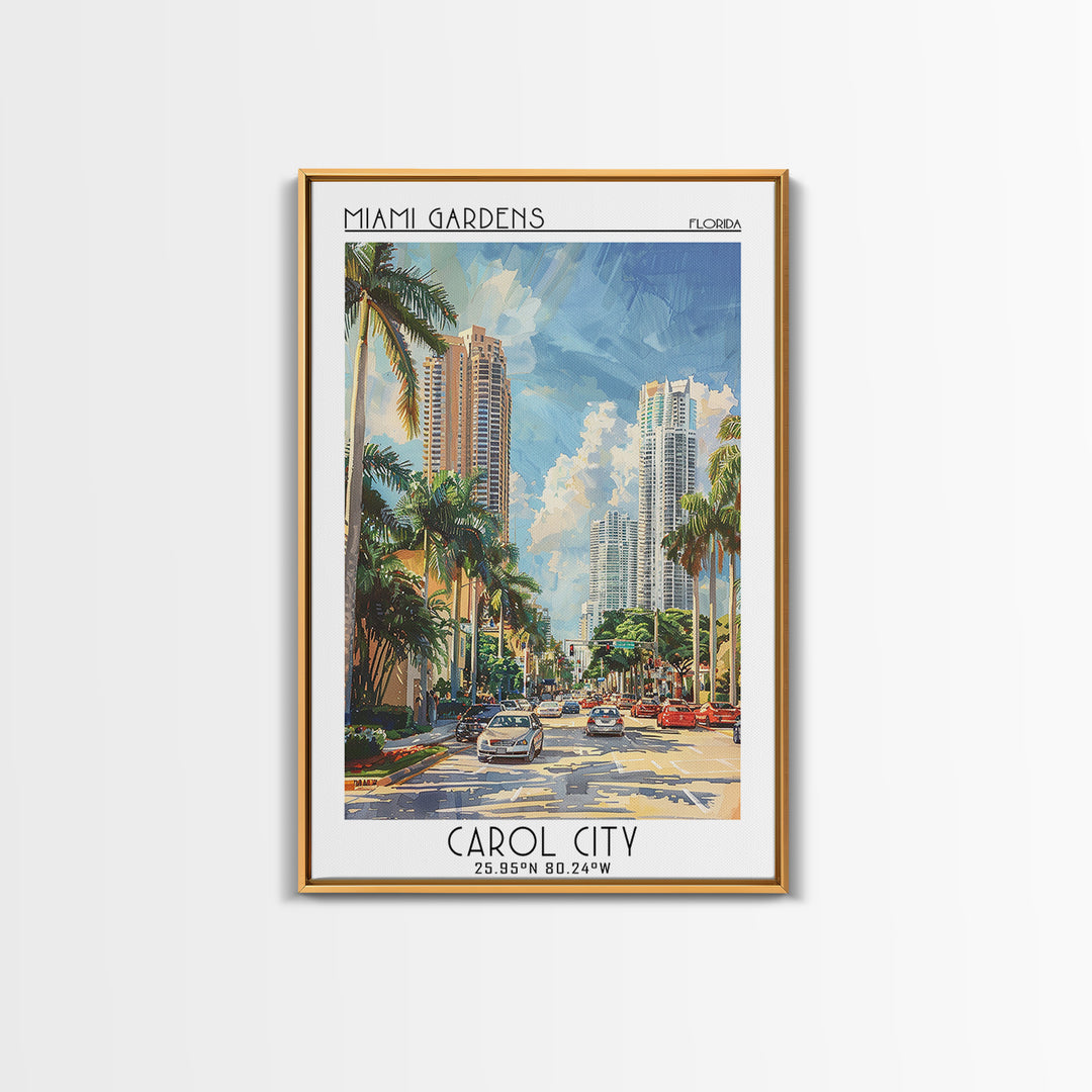 Miami Gardens Travel Poster, Canvas Print, Retro Wall Art, Travel Print, Retro Travel Print, Watercolor Cityscape, Home Office Decor