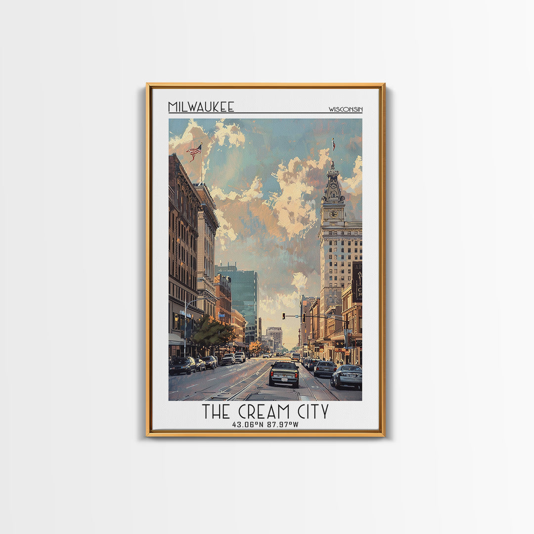 Milwaukee Travel Poster, Canvas Print, Travel Prints, Landscape Art, Wanderlust Gift, Colorful Wall Art, City Wall Art, Poster Print