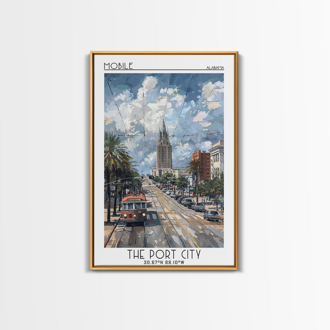 Mobile Travel Poster, Framed Canvas Print, Poster Print, Travel Wall Art, Colorful Wall Art, Home Office Decor, Mid Century Wall Art