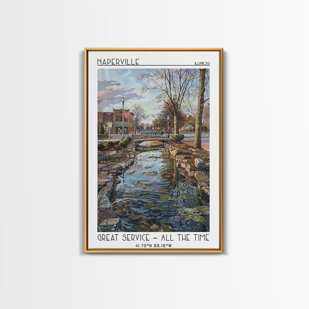 Naperville Travel Poster, Framed Canvas Print, Travel Wall Art, City Wall Art, Retro Travel Poster, Retro Travel Print, Travel Print