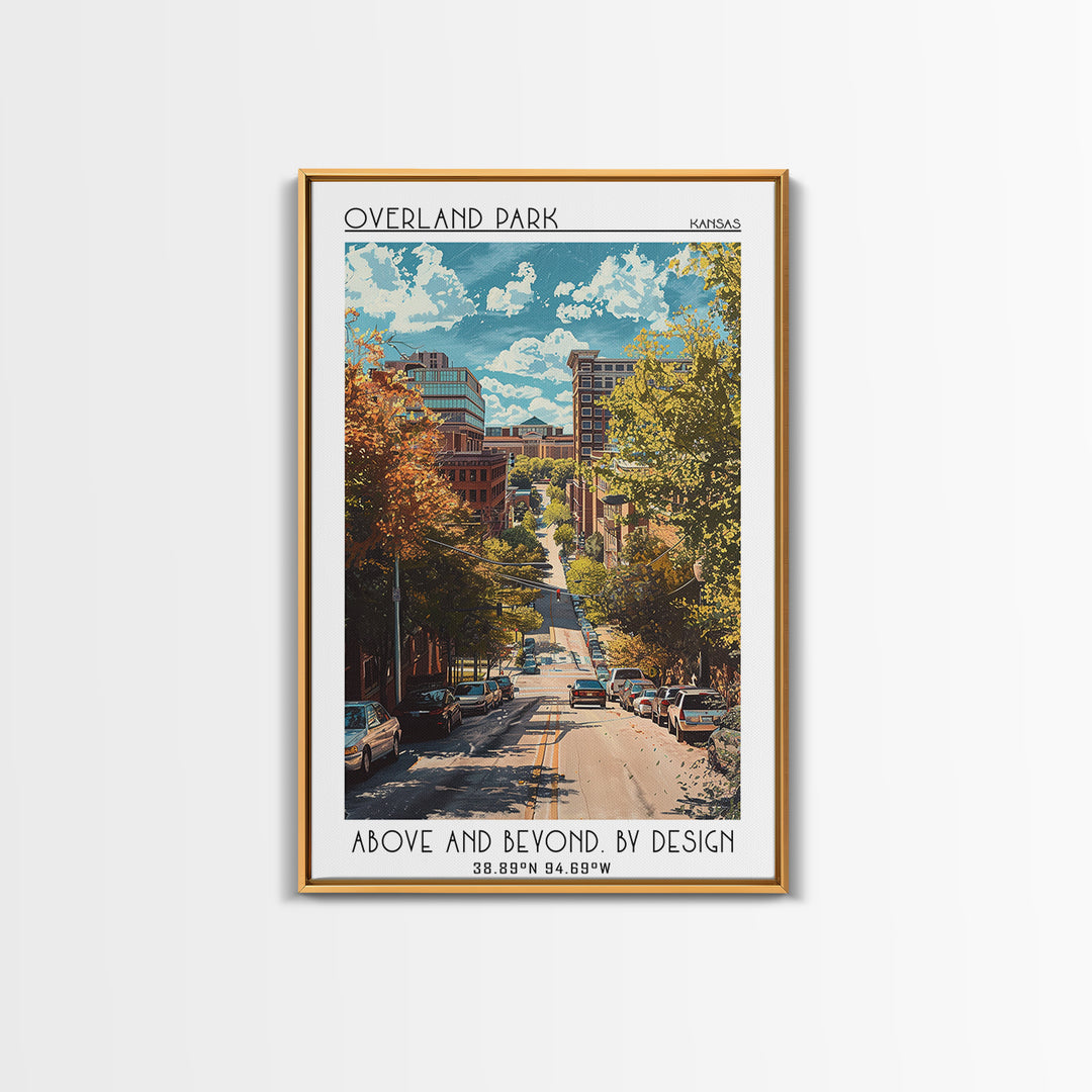 Overland Park Travel Poster, Framed Canvas Print, Travel Prints, Landscape Art, Retro Wall Art, City Art Print, Mid Century Wall Art