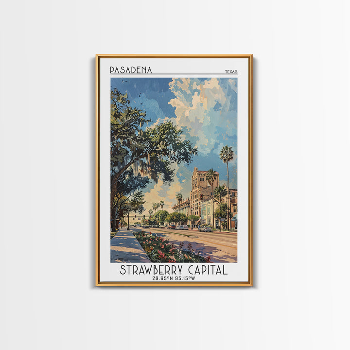 Pasadena Texas Travel Poster, Framed Canvas Print, Travel Prints, Landscape Art, Vintage City Poster, City Art Print, Fine Art Print