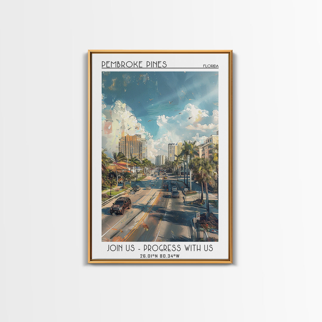 Pembroke Pines Travel Poster, Canvas Print, City Travel Poster, Travel Wall Art, Travel Print, Living Room Wall Art, Vintage Posters
