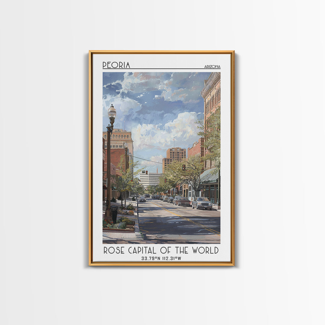 Peoria Travel Poster, Framed Canvas Print, Travel Wall Decor, Minimalist Poster, Modern Wall Decor, Travel Posters, Travel Art Print