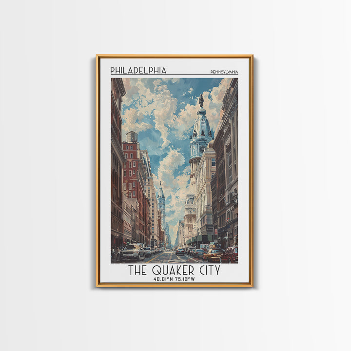 Philadelphia Travel Poster, Canvas Print, Retro Travel Poster, City Wall Art, Landscape Art, Watercolor Cityscape, Modern Wall Decor