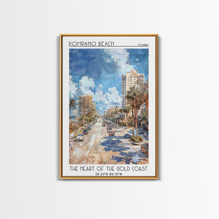 Pompano Beach Travel Poster, Canvas Print, Travel Prints, Landscape Art, City Illustration, Home Decor, Poster Print, Travel Posters