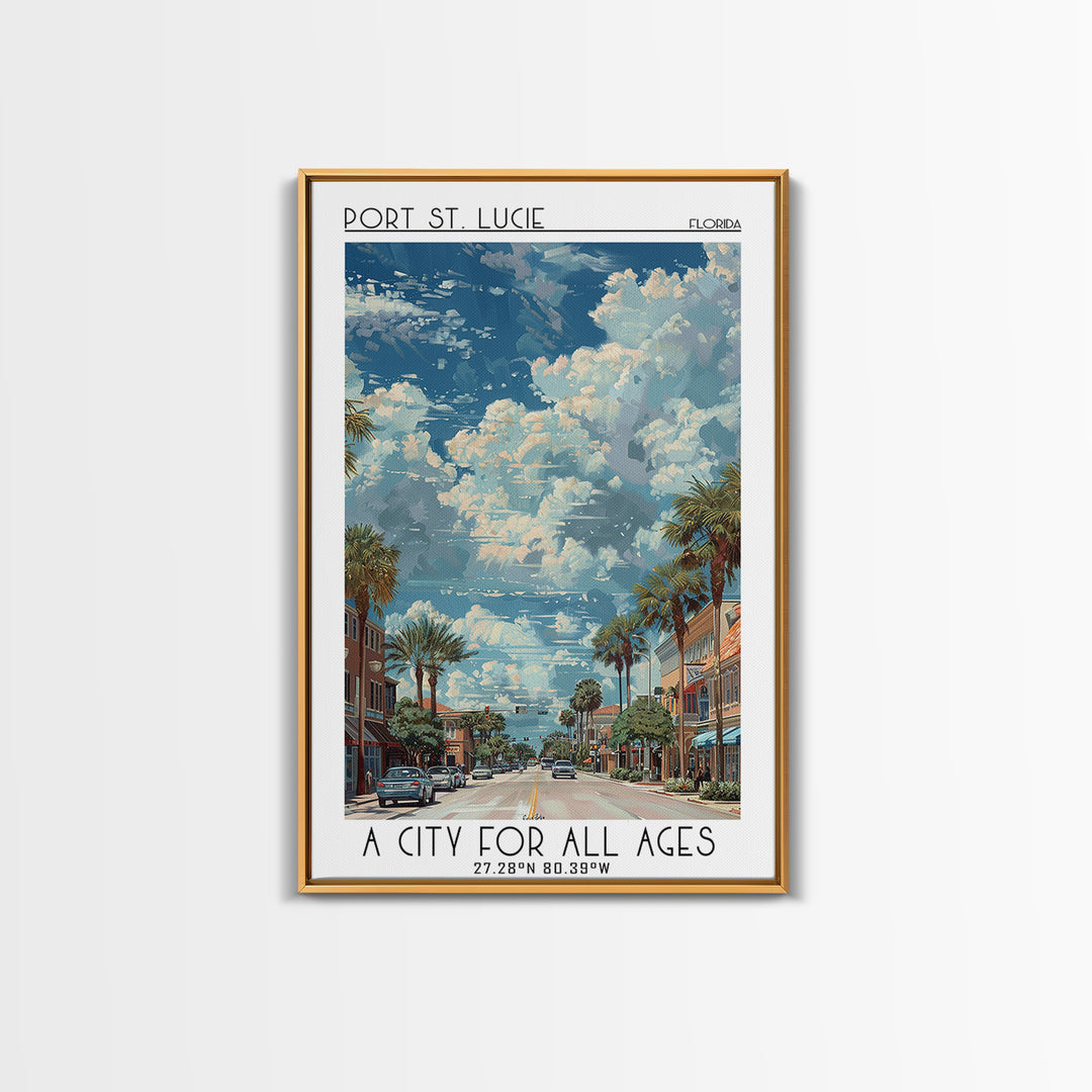 Port St Lucie Travel Poster, Framed Canvas Print, Vintage Travel Print, City Wall Art, Wall Art, Travel Prints, Living Room Wall Art