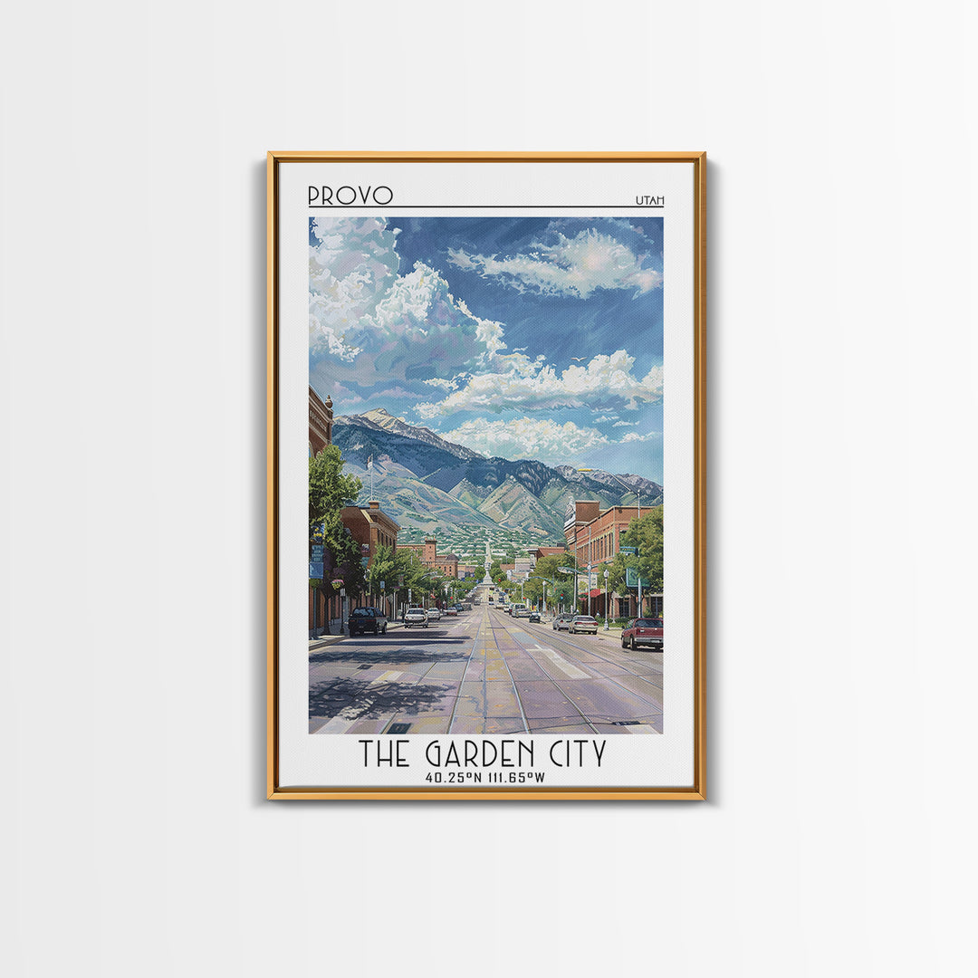 Provo Travel Poster, Framed Canvas Print, City Travel Poster, Travel Wall Decor, Retro Travel Poster, City Art Print, Retro Wall Art