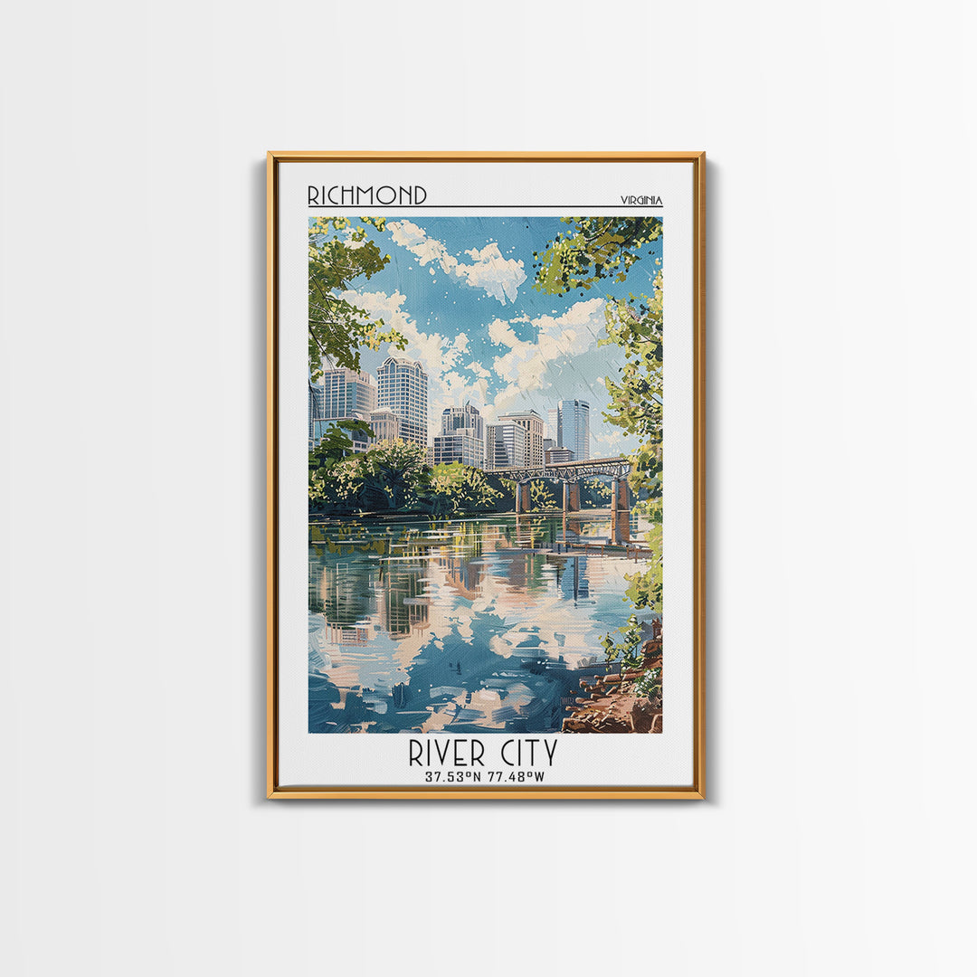 Richmond Virginia Travel Poster, Framed Canvas Print, Travel Prints, Landscape Art, Home Decor, Gallery Wall Set, City Travel Poster