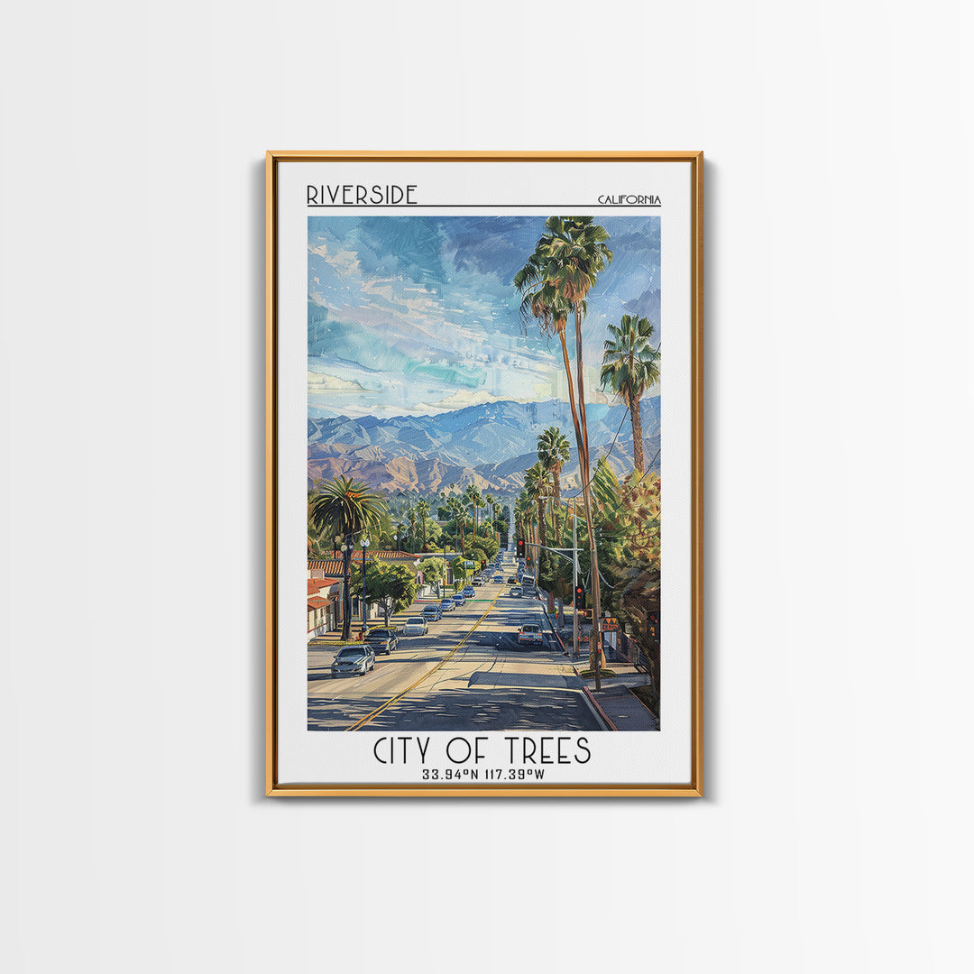 Riverside Travel Poster, Framed Canvas Print, Travel Art Print, Modern Wall Decor, City Art Print, Landscape Art, City Travel Poster