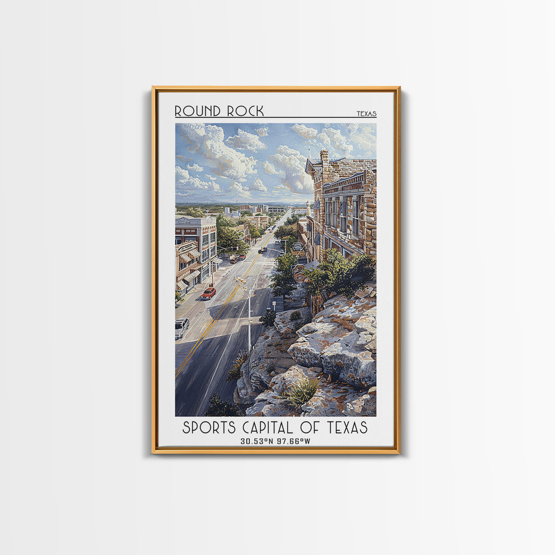 Round Rock Travel Poster, Framed Canvas Print, Travel Wall Decor, Minimalist Poster, Home Decor, Travel Wall Art, City Travel Poster