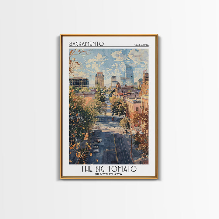 Sacramento Travel Poster, Framed Canvas Print, Travel Prints, Landscape Art, Fine Art Print, Retro Travel Print, Retro Travel Poster