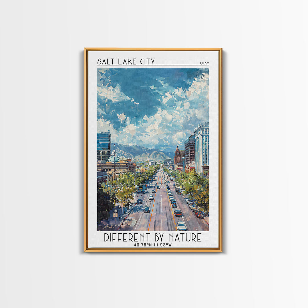 Salt Lake City Travel Poster, Framed Canvas Print, Retro Wall Art, Travel Print, Vintage Posters, City Art Print, Retro Travel Print