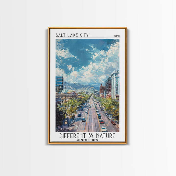 Salt Lake City Travel Poster, Framed Canvas Print, Retro Wall Art, Travel Print, Vintage Posters, City Art Print, Retro Travel Print