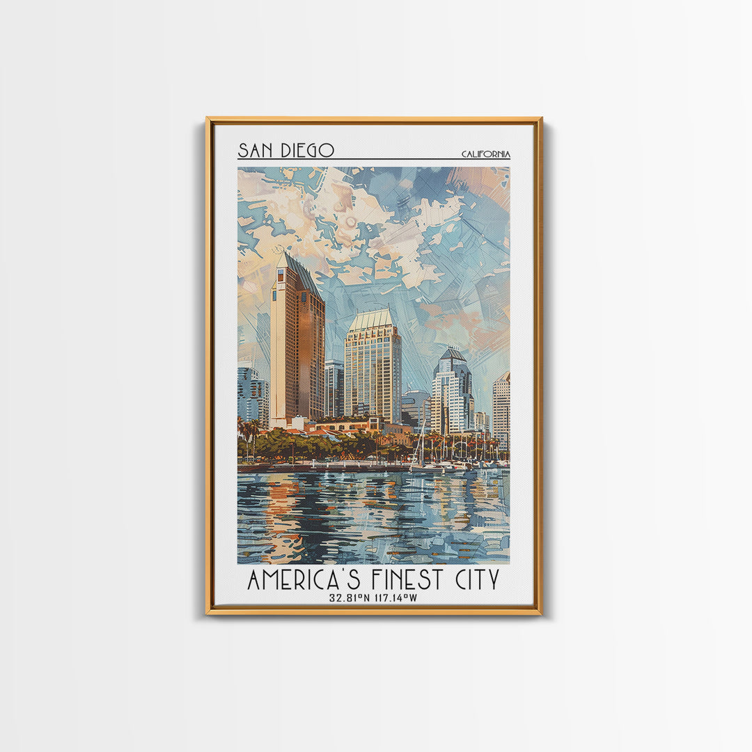 San Diego Travel Poster, Framed Canvas Print, City Travel Poster, Vintage City Poster, Wanderlust Gift, Poster Art, Gallery Wall Set