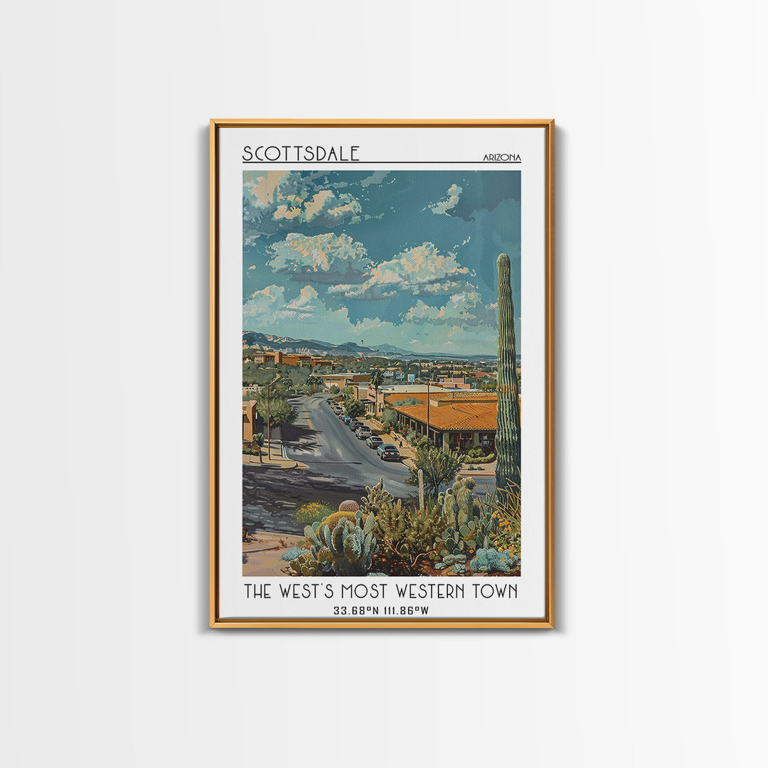 Scottsdale Travel Poster, Framed Canvas Print, City Art Print, Travel Wall Art, Vintage Poster, Gallery Wall Set, Vintage Travel Art