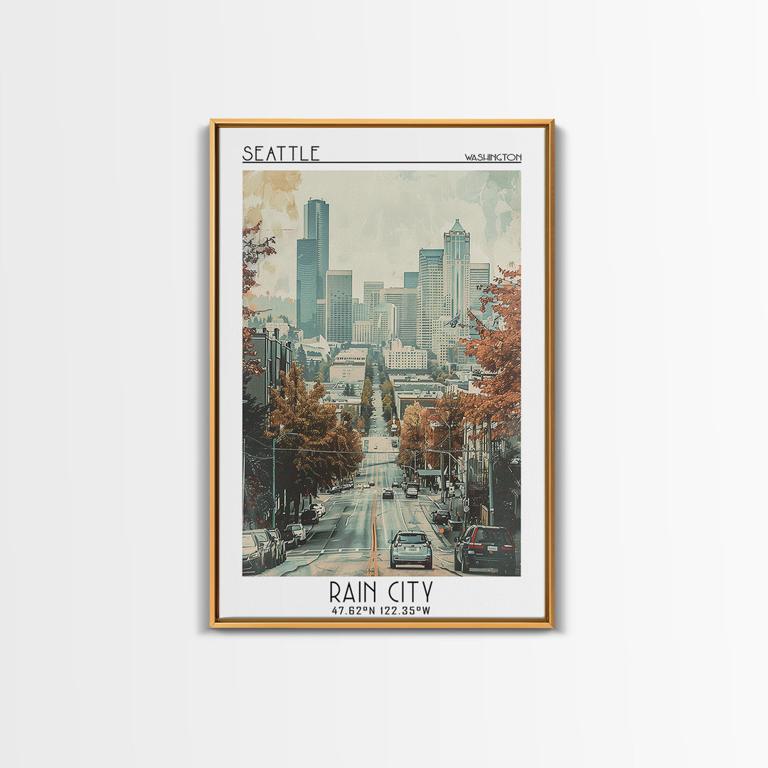 Seattle Travel Poster, Framed Canvas Print, Travel Wall Decor, Minimalist Poster, Landscape Art, Travel Posters, Retro Travel Poster