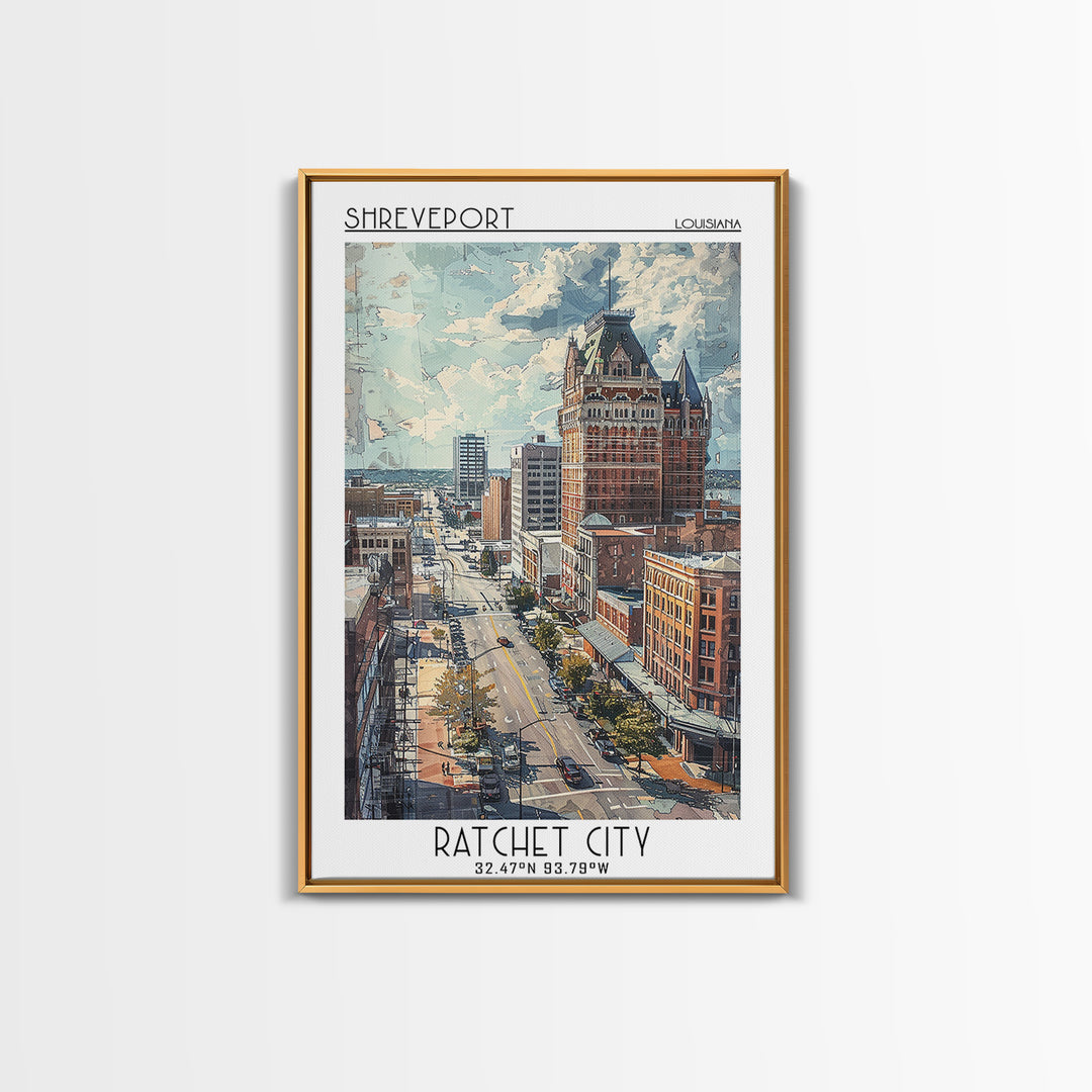 Shreveport Travel Poster, Framed Canvas Print, Retro Travel Poster, City Wall Art, Travel Art Print, Travel Decor, Minimalist Poster