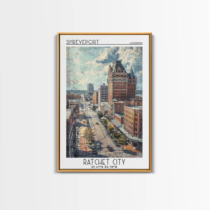 Shreveport Travel Poster, Framed Canvas Print, Retro Travel Poster, City Wall Art, Travel Art Print, Travel Decor, Minimalist Poster