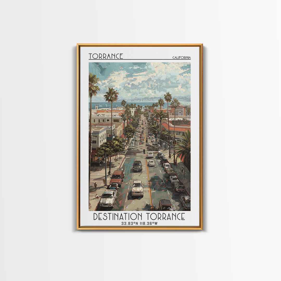 Torrance California Travel Poster, Canvas Print, Vintage Travel Print, City Wall Art, Mid Century Wall Art, Landscape Art, Art Print