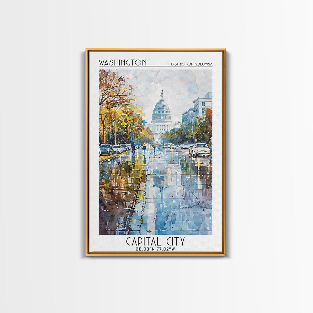 Washington Travel Poster, Framed Canvas Print, City Travel Poster, Travel Wall Art, Home Decor, Fine Art Print, Mid Century Wall Art