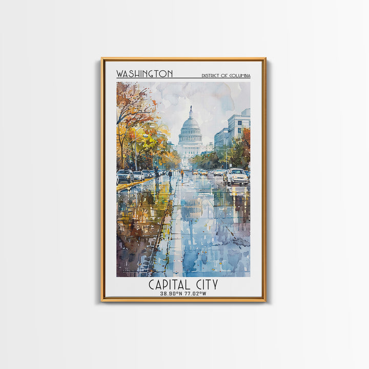 Washington Travel Poster, Framed Canvas Print, City Travel Poster, Travel Wall Art, Home Decor, Fine Art Print, Mid Century Wall Art