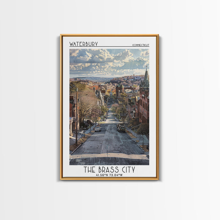Waterbury Travel Poster, Framed Canvas Print, City Art Print, Travel Wall Art, Gallery Wall Set, Landscape Art, Living Room Wall Art