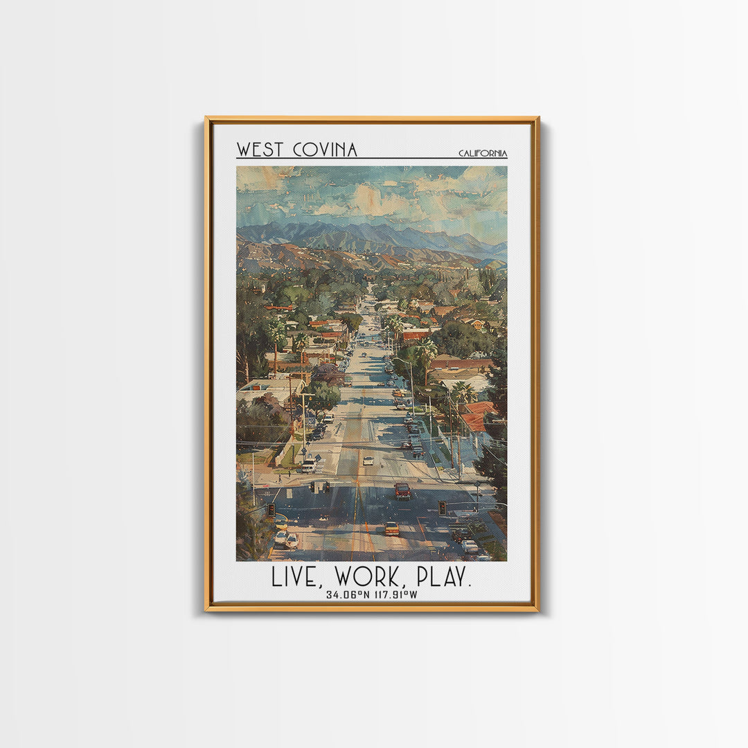 West Covina Travel Poster, Canvas Print, City Travel Poster, Travel Wall Decor, Retro Travel Print, Fine Art Print, Travel Art Print
