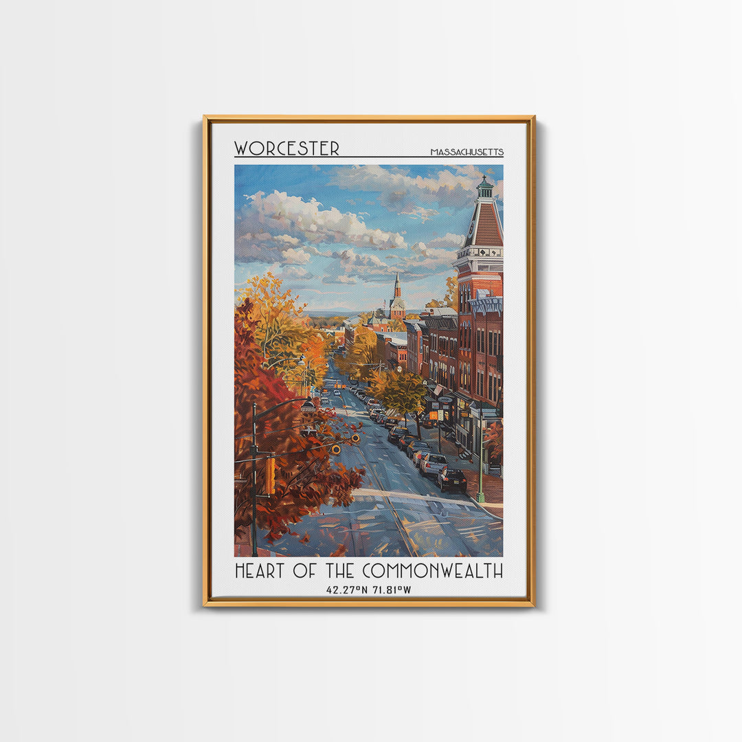 Worcester Travel Poster, Canvas Print, City Art Print, Travel Wall Art, Mid Century Wall Art, Gallery Wall Set, Living Room Wall Art