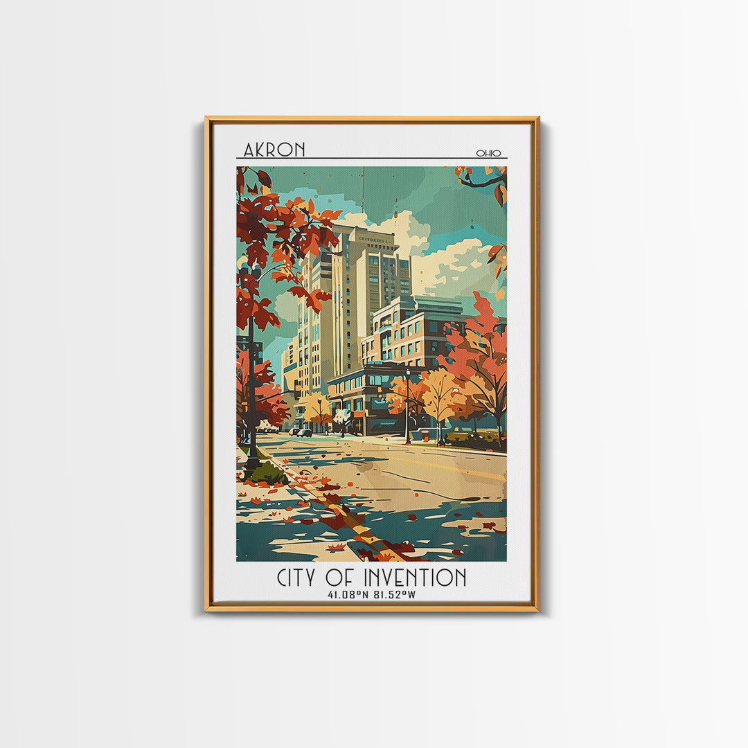 Akron Travel Poster, Framed Canvas Print, Travel Wall Decor, Minimalist Poster, Living Room Wall Art, Travel Posters, Fine Art Print