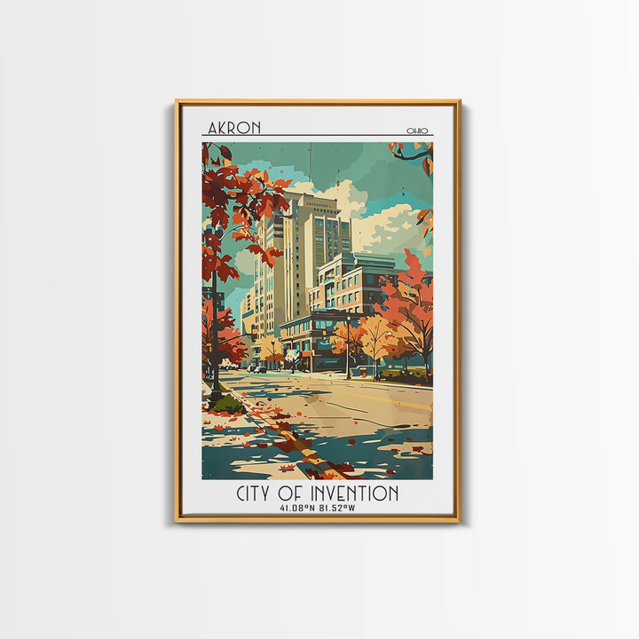 Akron Travel Poster, Framed Canvas Print, Travel Wall Decor, Minimalist Poster, Living Room Wall Art, Travel Posters, Fine Art Print