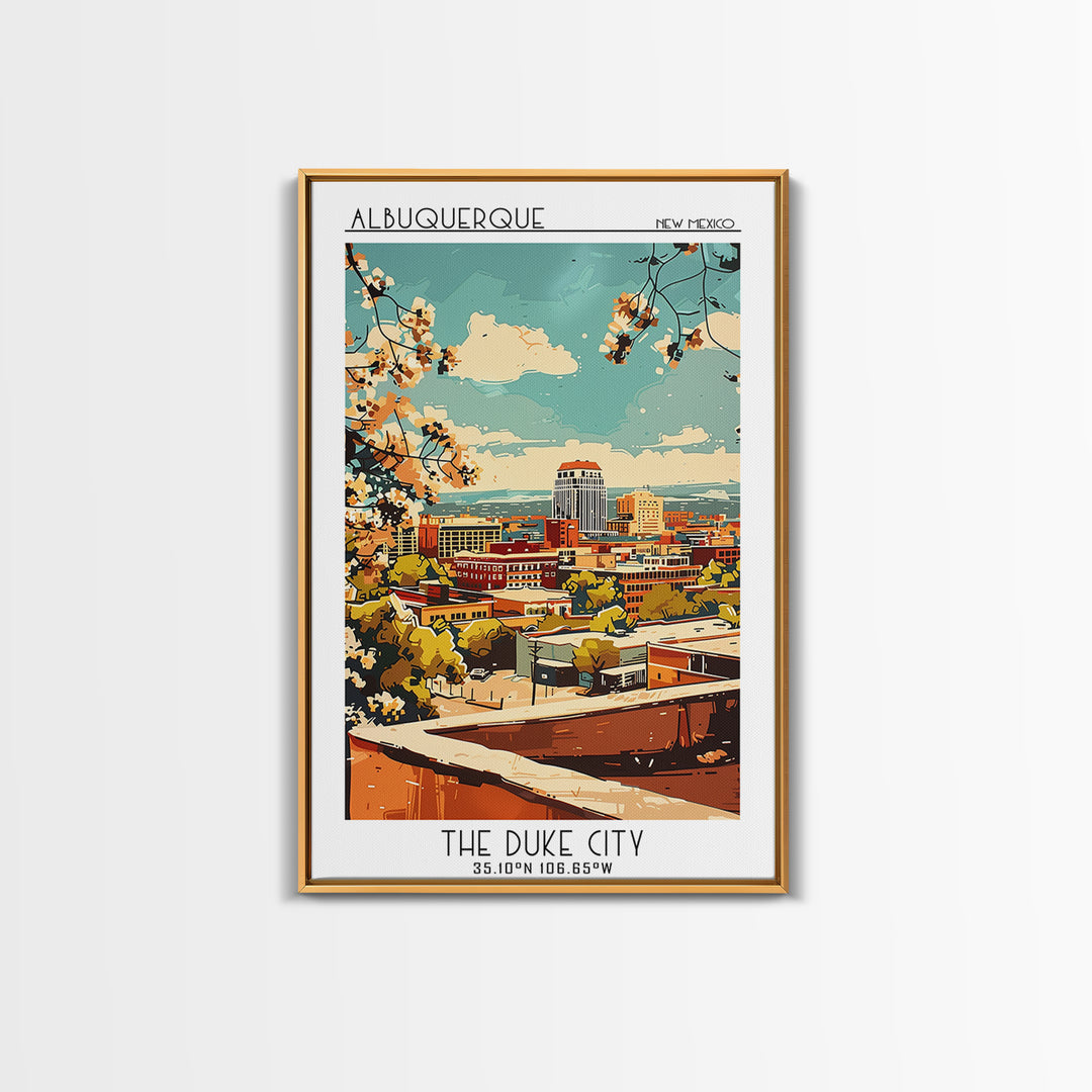 Albuquerque Travel Poster, Canvas Print, Retro Wall Art, Travel Print, Wall Art, Retro Travel Print, City Illustration, Travel Decor